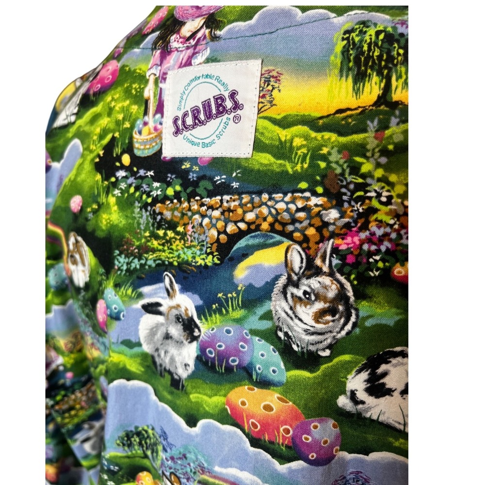 SCRUBS Bunny Print‎ Jacket Womens S Y2K Cottagecore Whimsical Cardigan